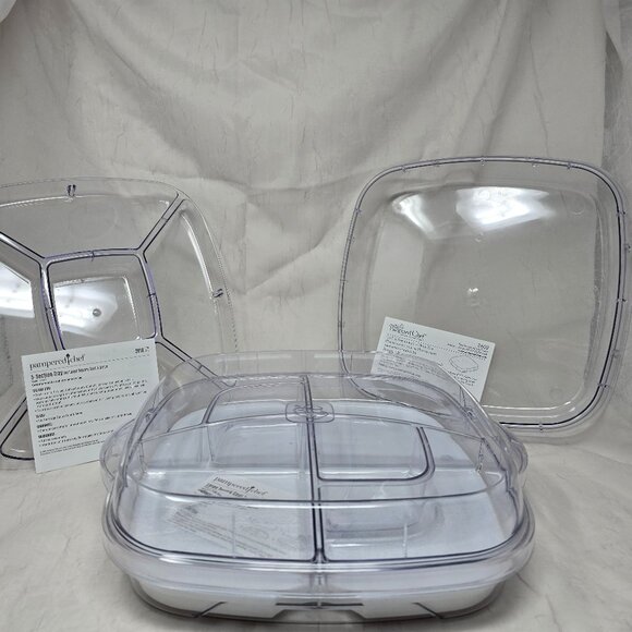 Pampered Chef Large Square Cool & Serve with 5-section and Open Trays - Picture 1 of 6